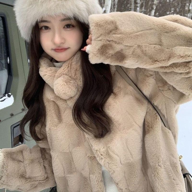 

Женское утолщенное искусственное меховое пальто из травы с воротником-стойкой, имитация овечьей шерсти, свободное норковое флисовое пальто для женщин L кофейный