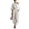 2026 European Spring Solid Color Off-the-Shoulder T-shirt Pocket Casual Loose Two-Piece Set