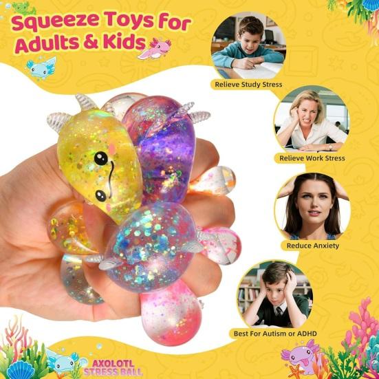 Axolotl Squeeze Toy Set, Stress Relief Toys for Adults Kids, Soft TPR Slow Rising Sensory Squeeze Balls for Anxiety Relief, Classroom Prizes Birthday