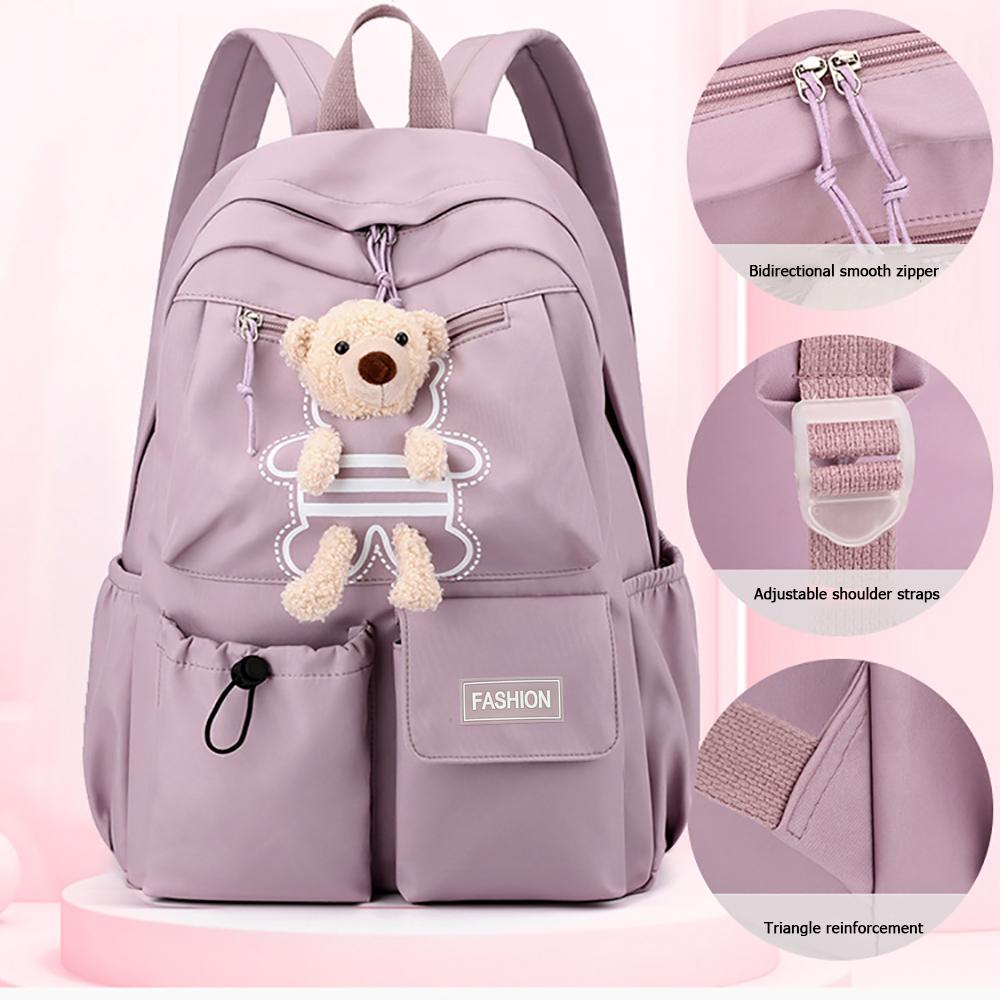 Student Backpack, Cute Little Bear Backpack, Large Capacity Junior High School Backpack, Durable Polyester Lining.zwq