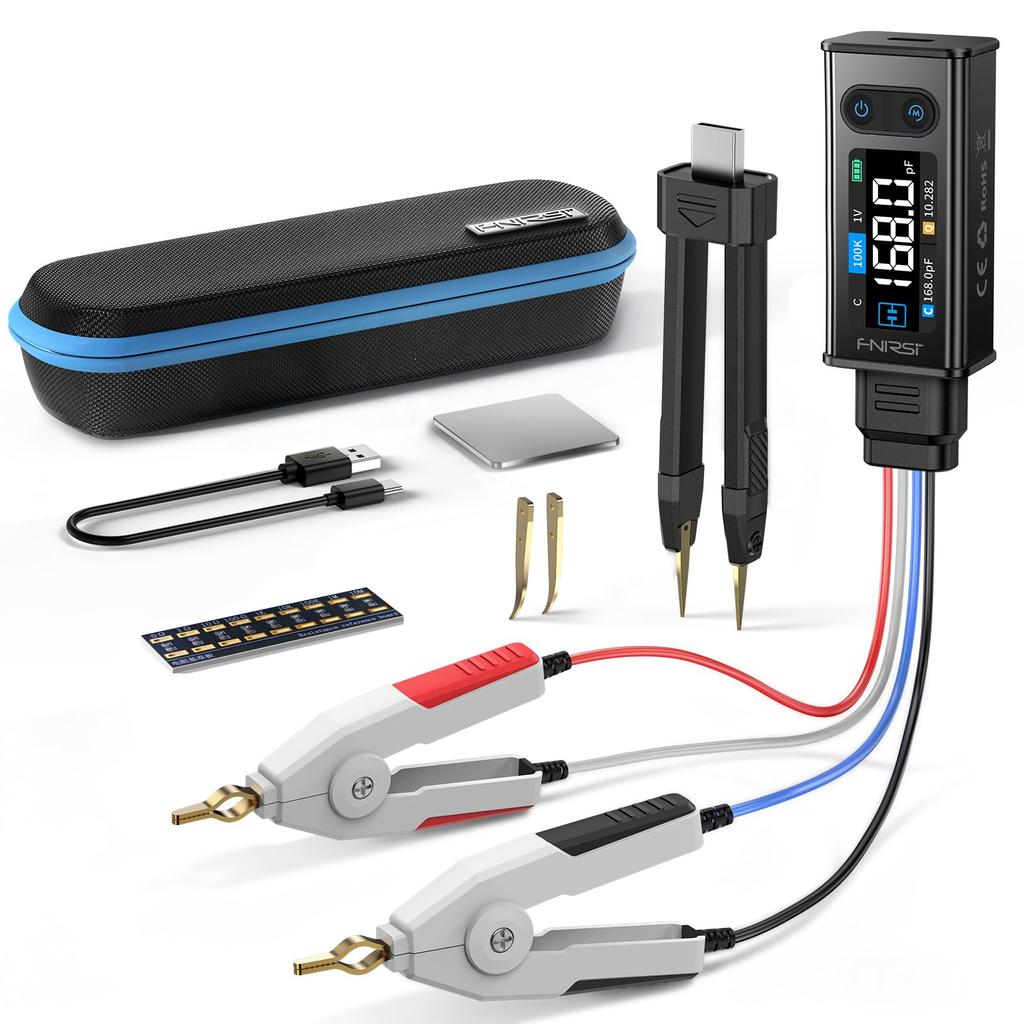 FNIRSI LCR Meter Tweezers with Kelvin Measurement SMD Measurement for and 100Hz to Sweep and Sorting Charging LCR-ST2 Clips, 4-Terminal Support,