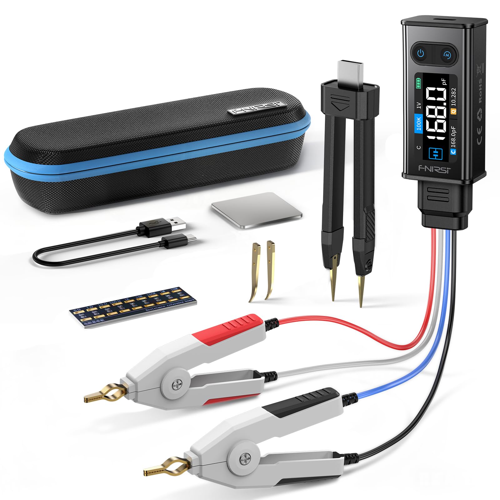 

FNIRSI LCR Meter Tweezers with Kelvin Measurement SMD Measurement for and 100Hz to Sweep and Sorting Charging LCR-ST2 Clips, 4-Terminal Support,