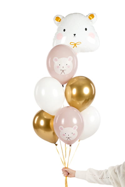 Partydeco Zestaw Balonów Biały Złoty Różowy 30 Cm Miś Polarny  6 Szt