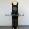 3D Häkel Maxikleid mit hohem Schlitz, Spaghetti-Trägern und Cut-Outs