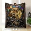 Cozy Throw Blanket - Stained Glass Angel Dragon Spiritual Cathedral Art Living Room for Travel Couch Use