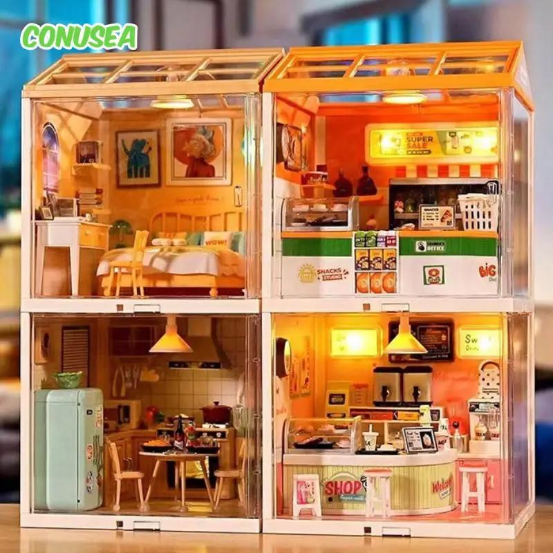 Doll House Micro Building Block Diy Handicraft Room Assembly Scene Bricks Bedroom Kitchen Restaurant Model Blocks Birthday Gifts
