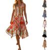 Ärmelloses lockeres Midi-Kleid mit abstraktem Print für Damen, lässiges Sommer-Leichtes fließendes Sommerkleid, Rundhalsausschnitt