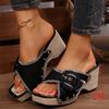 Fashion Sandals For Women'S Thick Heel Buckle Metal Buckle Slippers With Straight Strap Beach Sandal For Woman Casual Holiday