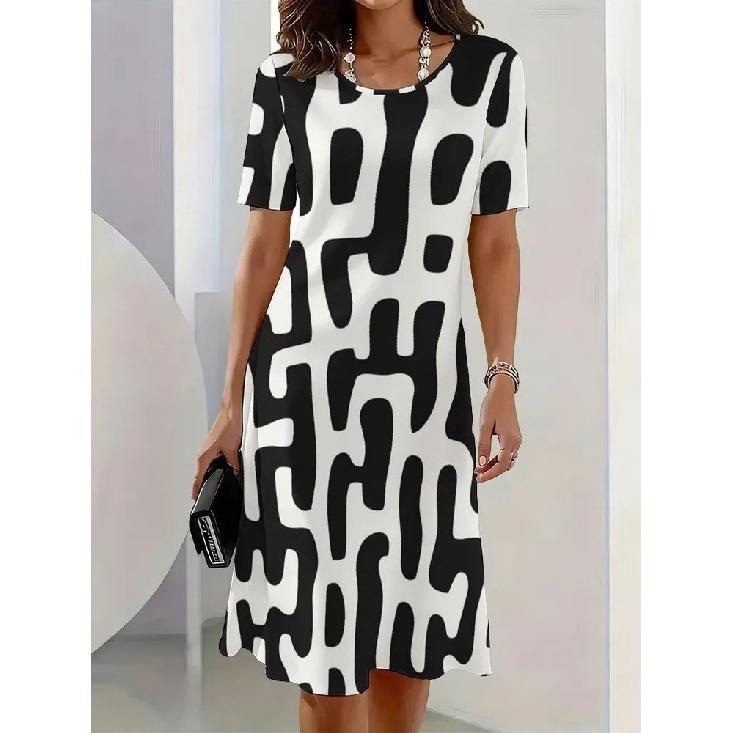 2026 New Women's 3D Digital Print Dress Round Neck Casual Dress