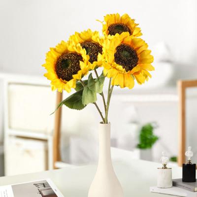 Artificial Sunflower with Leaves Long Stem Fake Silk Large Sunflower for Home Hotel DIY Craft Wedding Party Indoor Outdoor Decoration