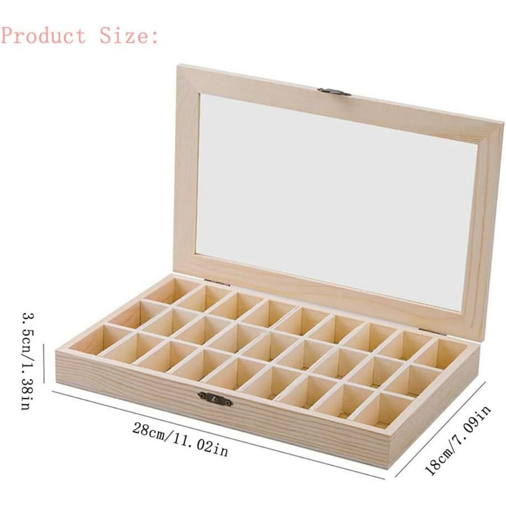 Specimen Box,Elegant Wooden Jewelry Storage Tray Box With Glass Lid,27 Compartments Jewelry Tray Organizer,Ideal For Rings,Bracelets,Gems Stone