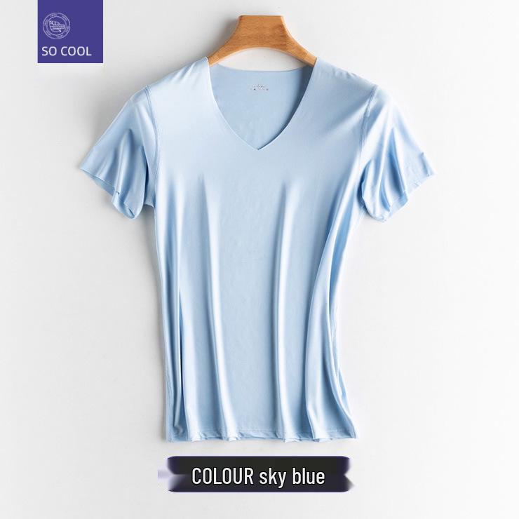 

Мужская приталенная повседневная футболка с коротким рукавом для весны/лета L небесно-голубой