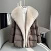High End Kunstfuchs Fell Abnehmbarer Großer Revers Pelz Daunenjacke für Damen Winter Mittel Lang Locker Weiße Gänsedaunen Mäntel