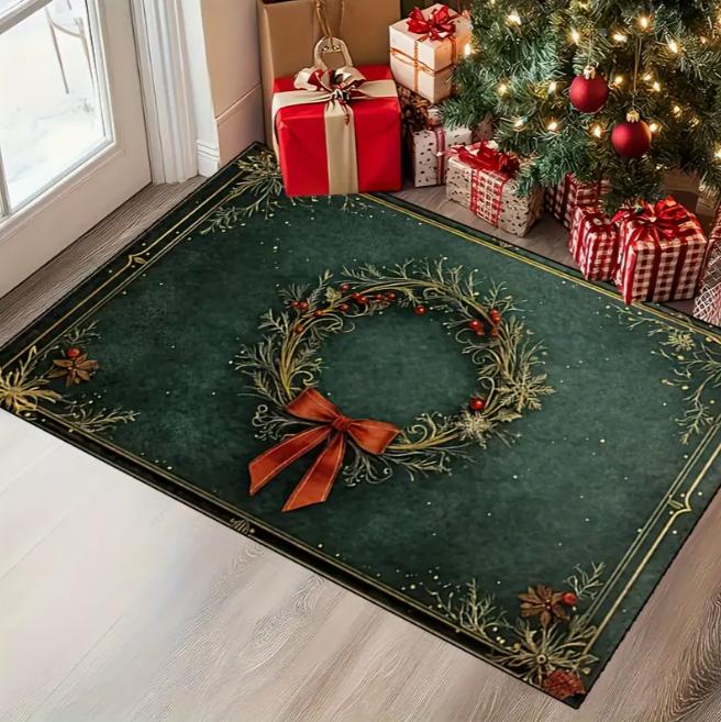 Christmas Candy Stick Door Mat with Festive Red White Comfortable Indoor Outdoor Carpets Kitchen Home Office and Home Decoration