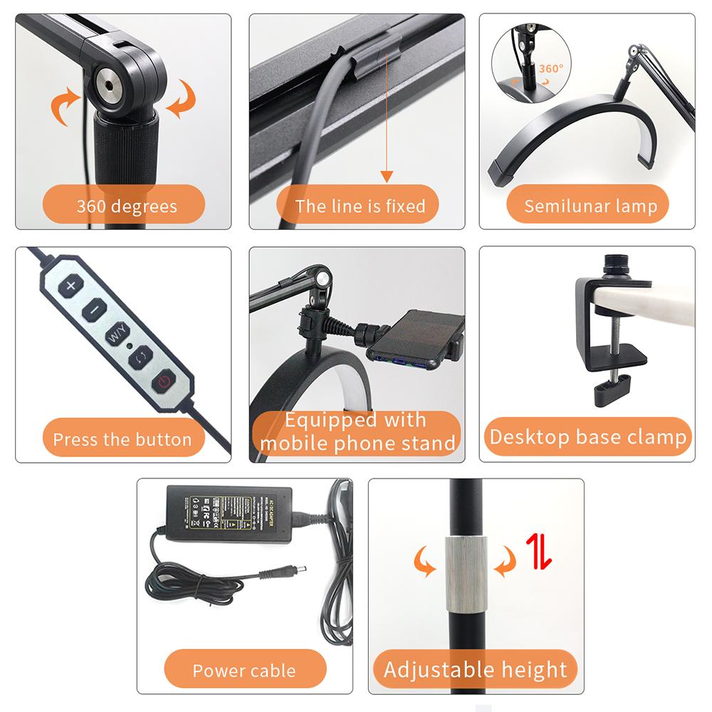 Andoer HD-M30X 36W Desktop LED Video Light Half-moon Shaped Fill Light Bi-color Light 3200K-5600K