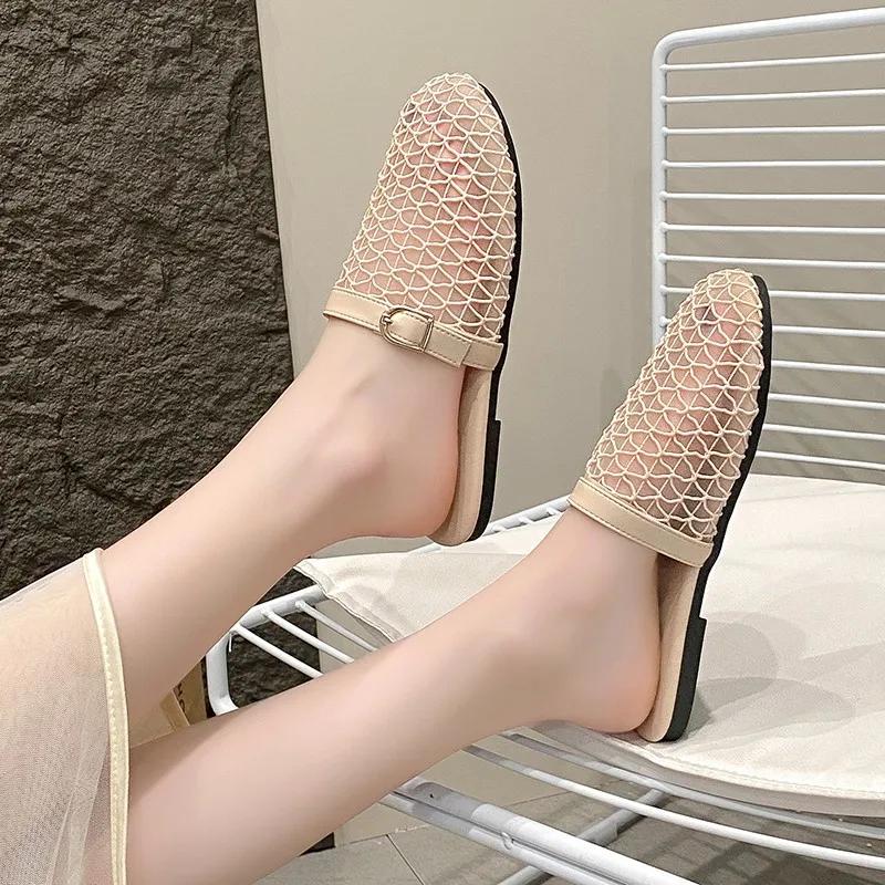 

Модные женские тапочки 2025 Женские летние новые тапочки с круглым носком Водяной бриллиант Плоские Домашние Противоскользящие Сандалии Шлепанцы Женские Zapatos De Mujer 35 бежевый