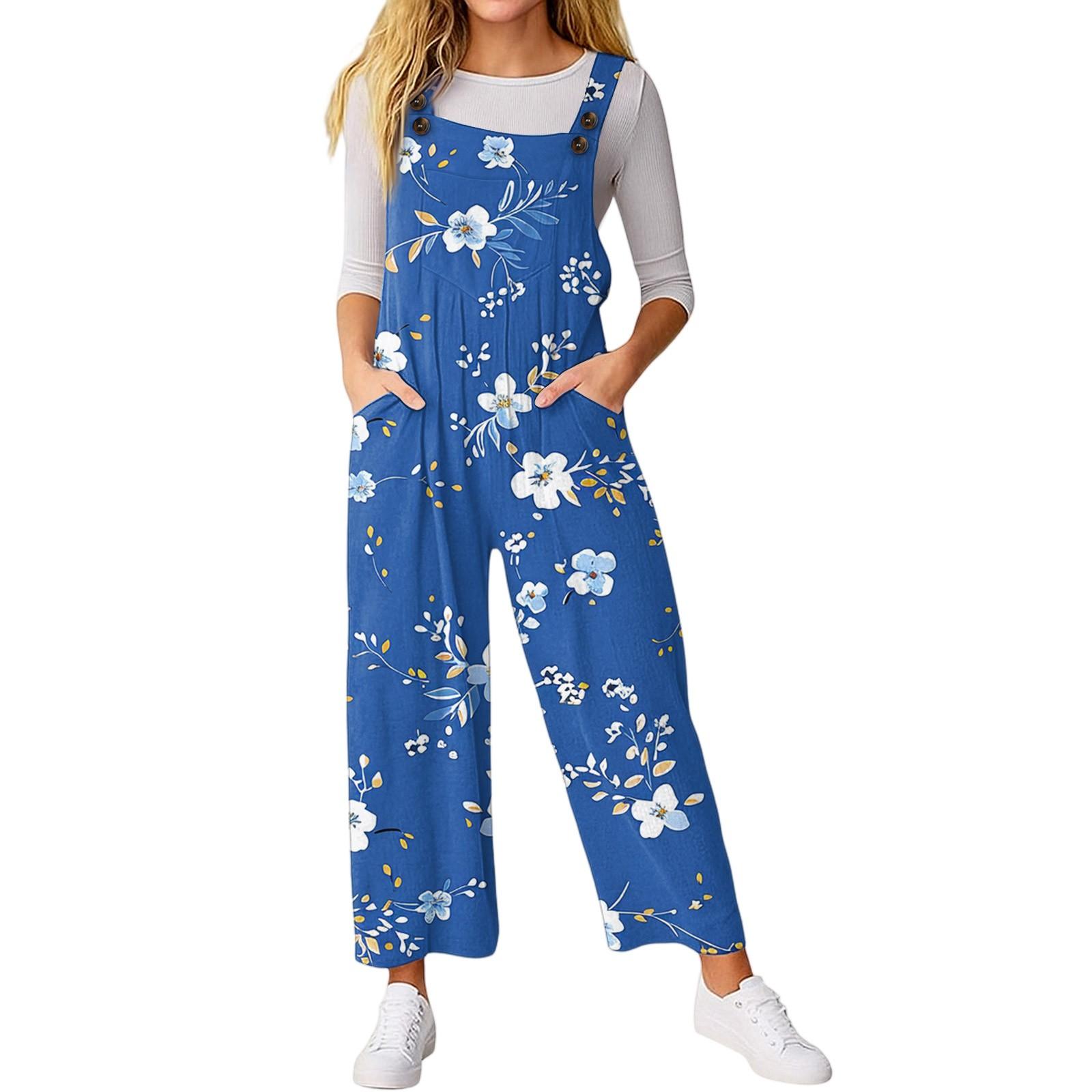 

Женский повседневный комбинезон без рукавов с принтом, модный и свободный комбинезон L синий