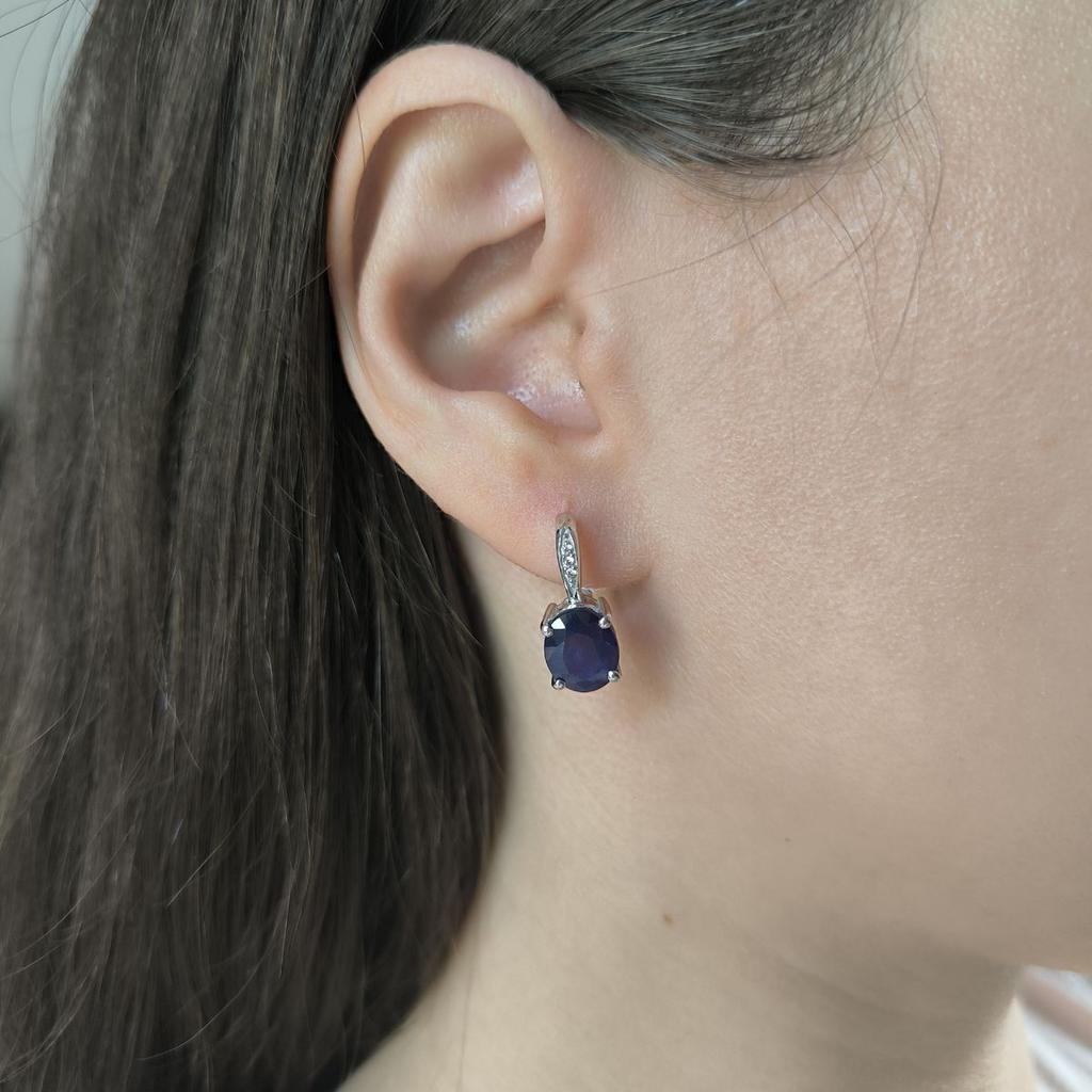 Silberohrringe mit natürlichem Saphir 6,528 ct, Zirkonia (2181002)