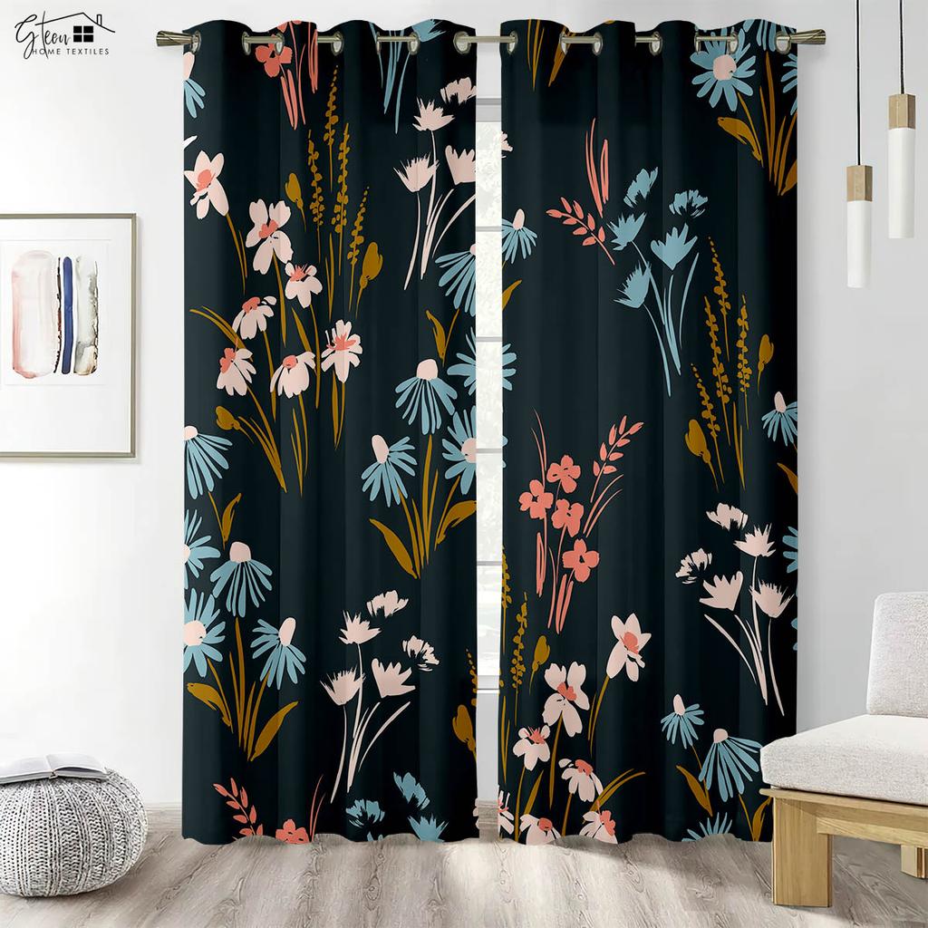 Květinové 3D tištěné závěsy Čínský styl Inkoustová růže Růže Obývací pokoj Ložnice Pracovna Tunýlek na tyč Polyesterová vlákna Závěsy