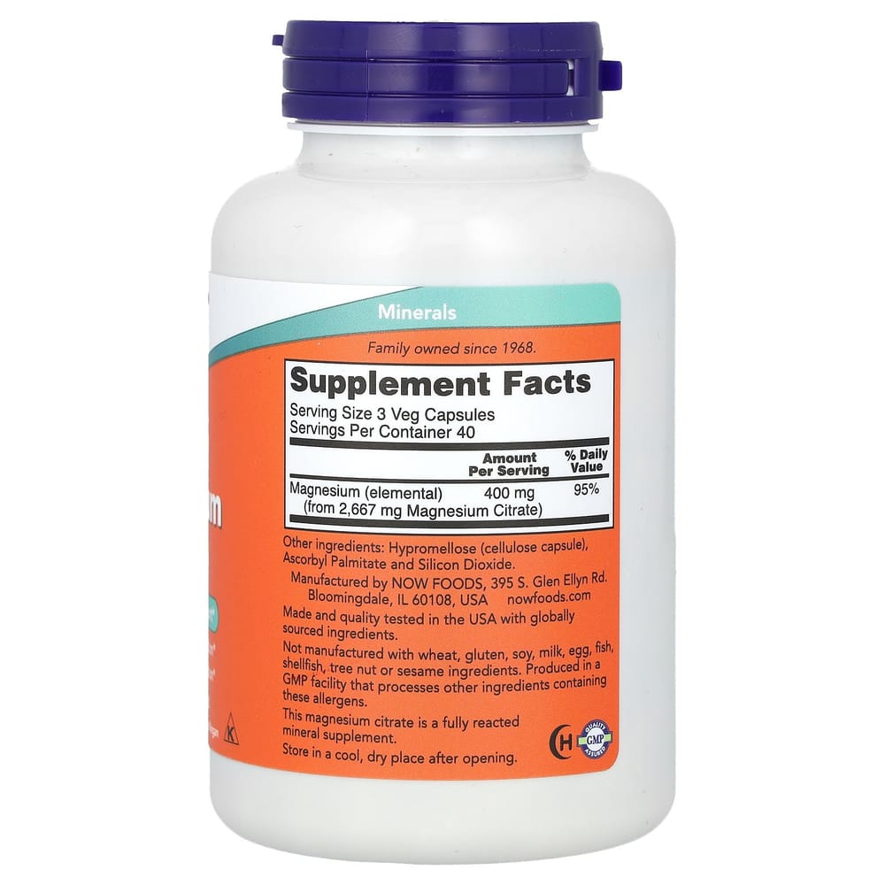 Now Foods Magnesium Citrate Veg Capsules, 120 Count