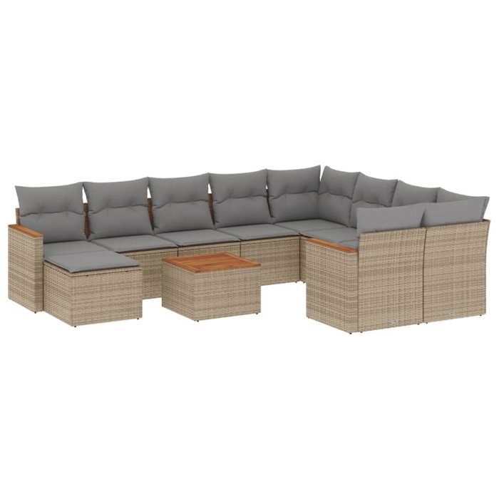 VidaXL Salon de Jardin avec Coussins 11 pcs, Canapés de Terrasse, Ensemble de Meubles de Patio, Mobilier d'Extérieur, Beige 3258531