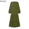 ZANZEA Women Casual Round Neck Loose Long Sleeve Long Dress