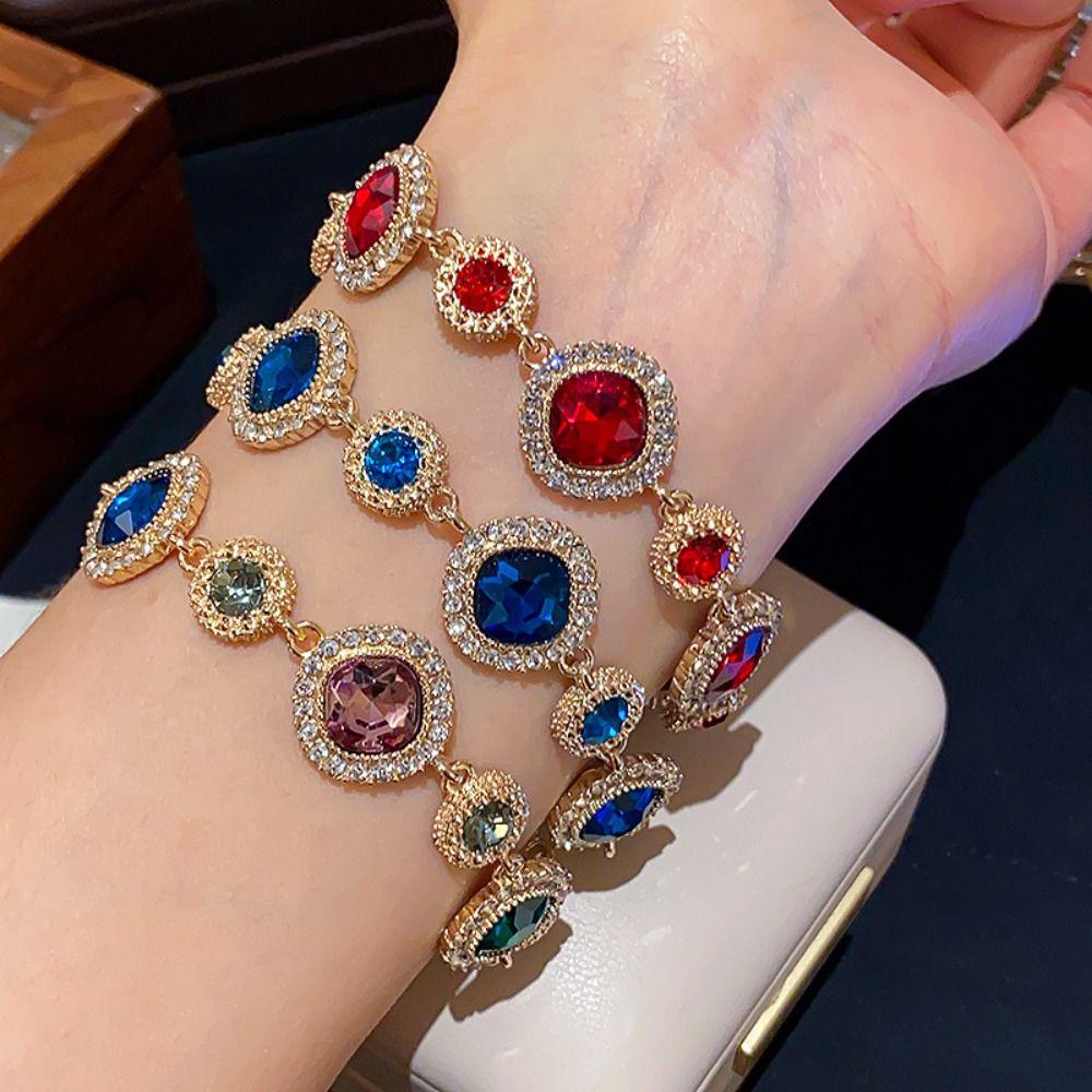 Glänzendes Vintage Strassarmband Gold Geometrischer Armreif Mode Zirkonarmband Partyschmuck