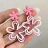 New Flower Hanging Earrings White Enamel Floral Acrylic Petals Crystal Imitation Pearl Dangle Earrings for Women brincos