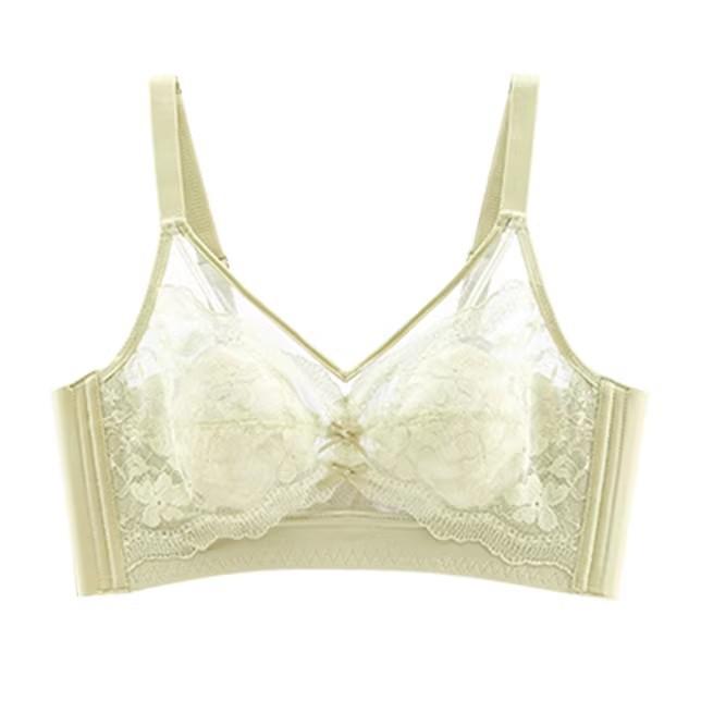 French Lace Rabbit Ear Cup Wireless Bra, Ultra-Thin Summer Bust Minimizer Side Gathering Women Bra