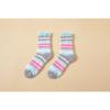 Women's Medium Tube Coral Fleece Socks with Stripes, No Hair Loss, Warm Confinement Floor Socks, Fixed Color Matching Grid