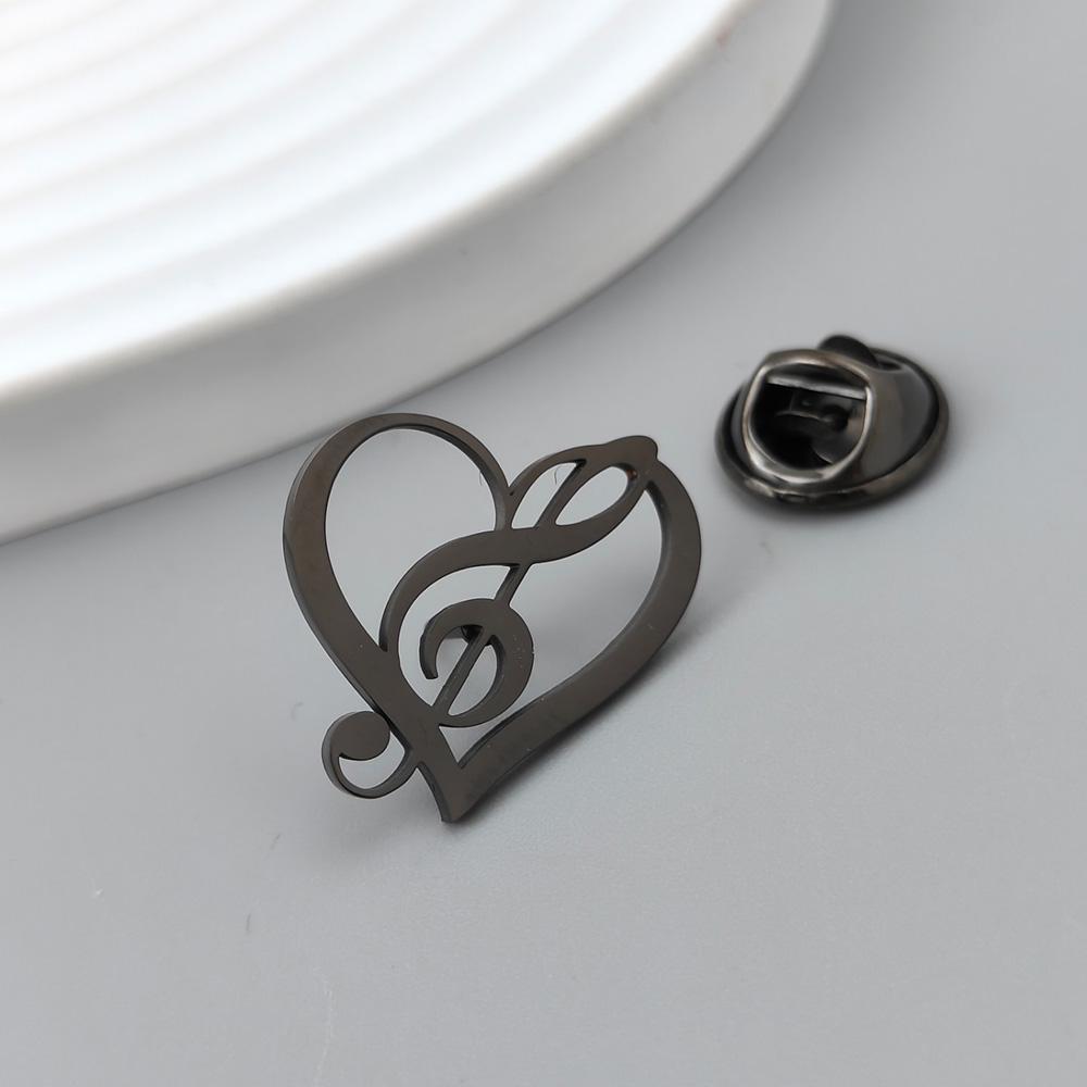 Insignă placată cu aur simbol Iubesc muzica, broșă de guler pentru bărbați neagră, argintie, set accesorii costum, cadou de marcă pentru bărbați