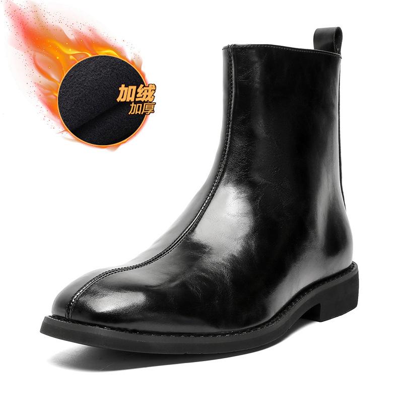 Martin Boots Pánské boty s hranatou hlavou Britský styl Chelsea Boots Vysoké kožené boty Retro Trend Ins Krátké boty 89757-J