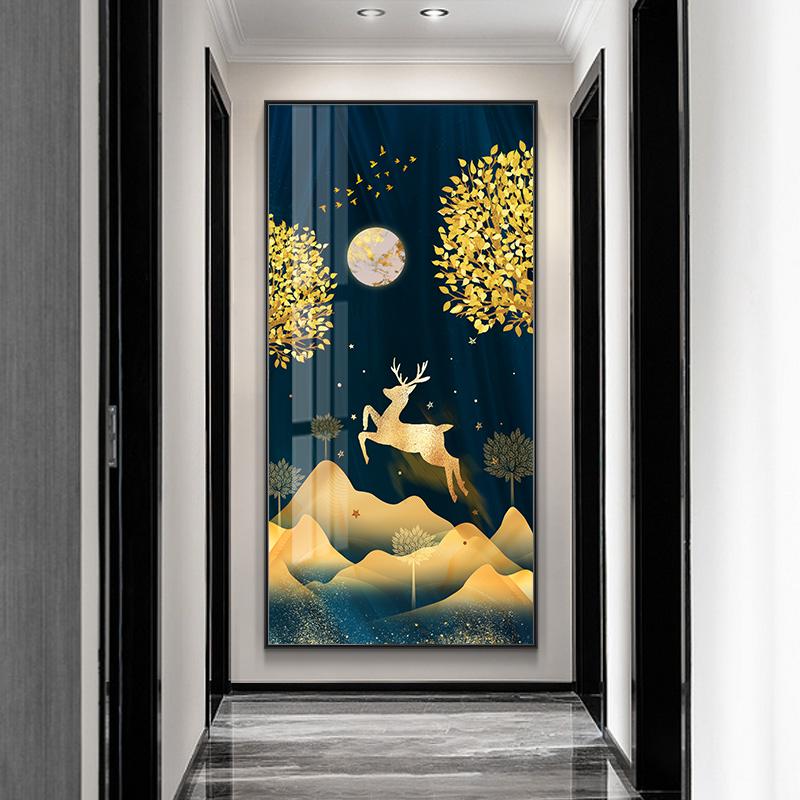 Golden Luxury Landscape Canvas Poster Tree Deer Birds Wall Art Painting Nordic Print Decorative Picture Living Room Home Decor