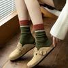 Female Autumn and Winter Thickened Warm Pure Color Cotton Color Striped Retro Tube Stack Socks