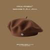 High Quality Woolen Beret Female Autumn and Winter Temperament Retro Painter Hat Brown Showing Small Face