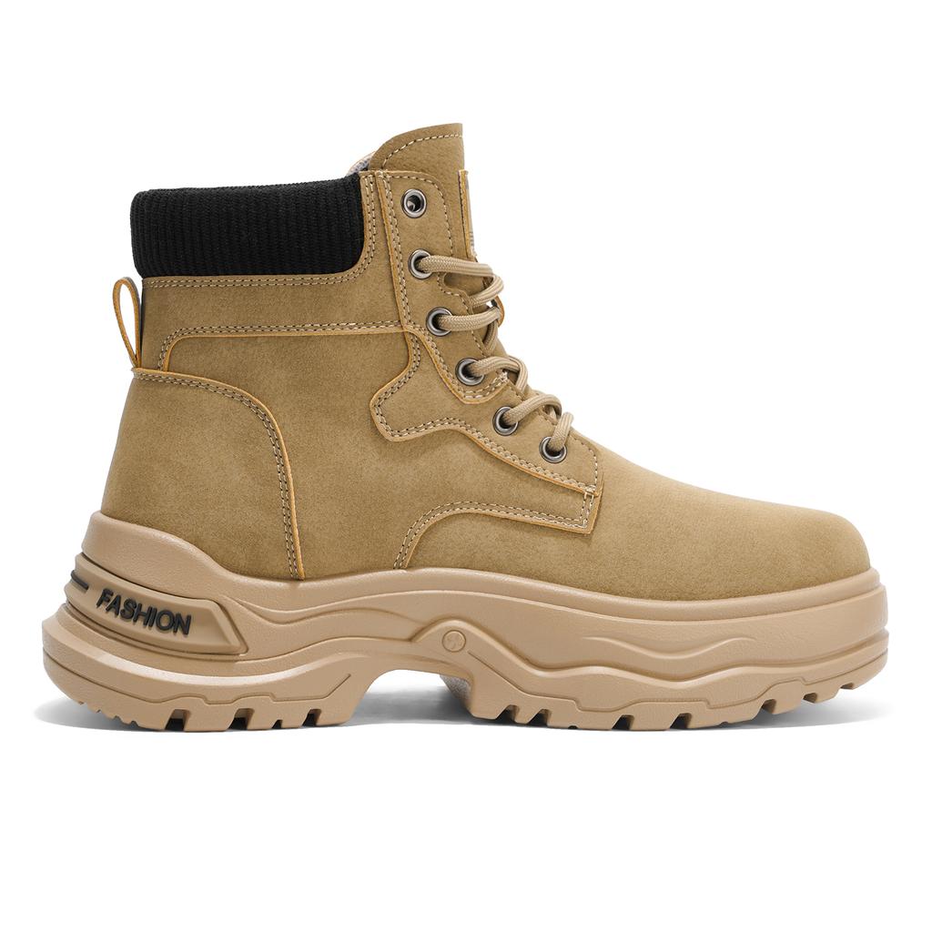 Neuer Herbst-Winter-Stil Runde Spitze Flacher Absatz Einfarbig Große Größe Retro Hochwertig Herren Mittelhohe Waden-Arbeitsstiefel für den Außenbereich