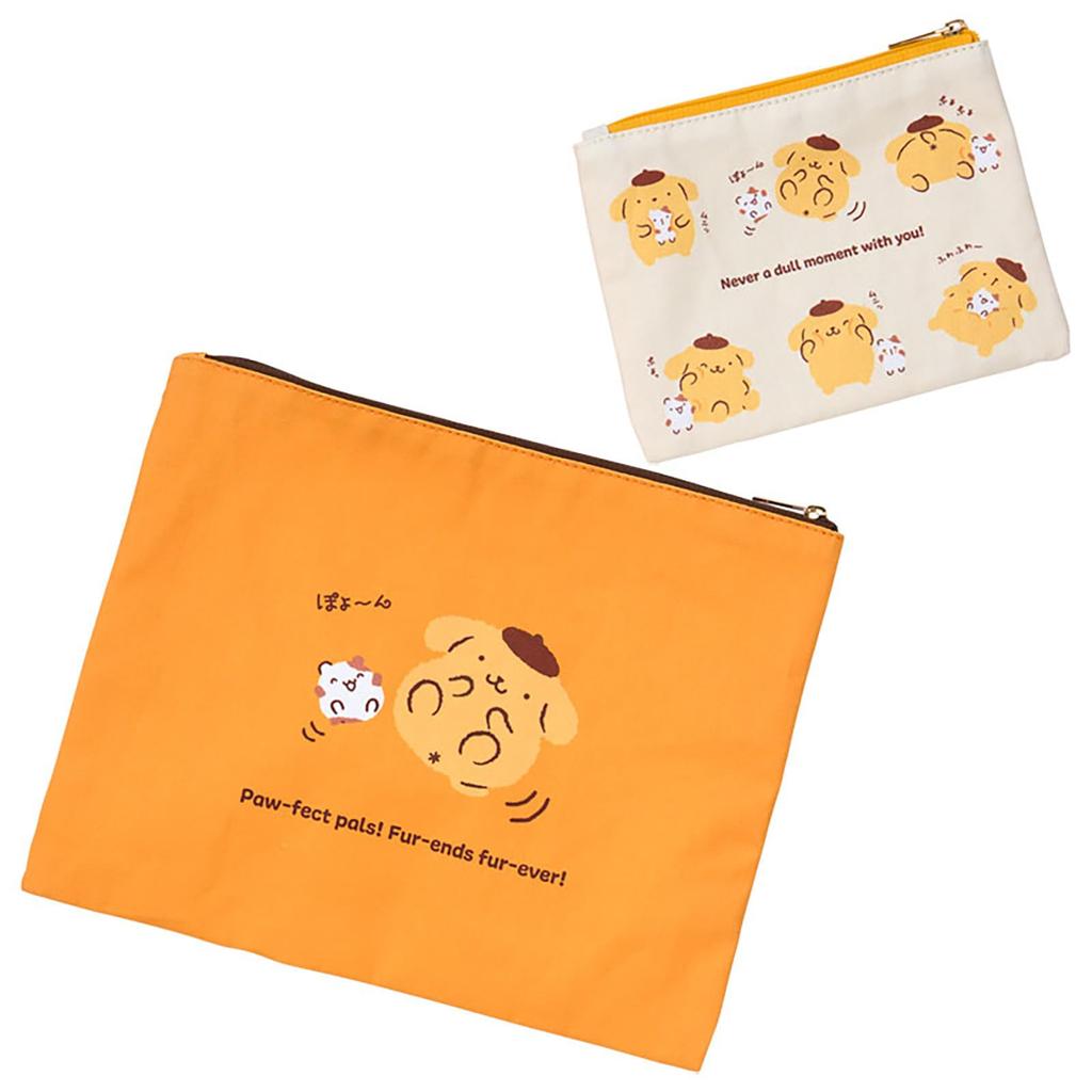 Sanrio Flat Pouch Set of 2 and Muffin Friendship Pom Pom Purin For Ages 3 and Up 613029 (Pudding Time) Cotton/Polyester/Steel