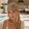 Lightweight Breathable Headwear Fishnet Hat for Women, Mesh Knitting with Hollow Sequin Design, Elastic Fit Hand-Woven Daily Wear