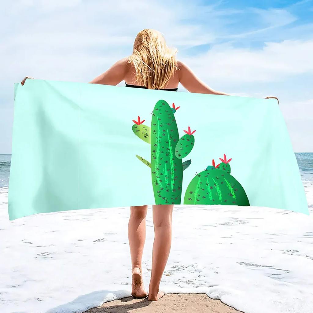 Cactus Beach Towel Blanket, Oversized Microfiber Pool Bath Swim Towel,Thin Absorbent Quick Dry and Sand Free Adults Beach Towel