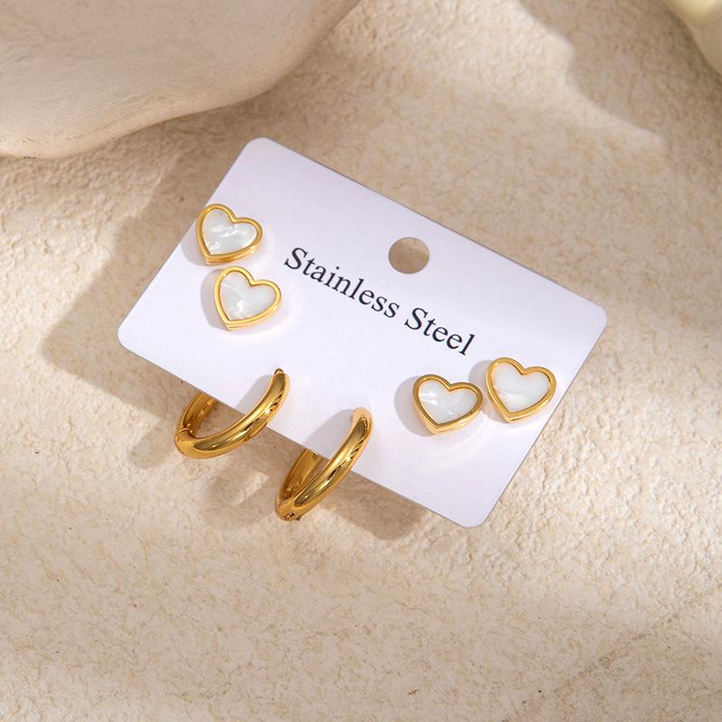 Elegant Four-Leaf Clover & Heart Earrings with Butterfly Detail, Titanium Steel Hoops - Non-Fading, Fashionable Summer Accessory