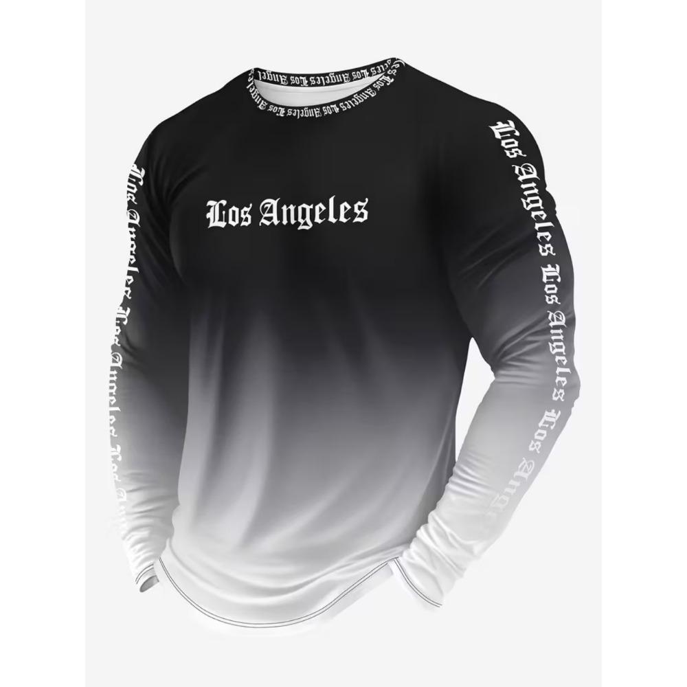 Mens T Shirt Los Angeles 3D Print Long Sleeve Autumn Striped Round Neck Outdoor Sports T-Shirt for Men Daily Men's Tops Clothing