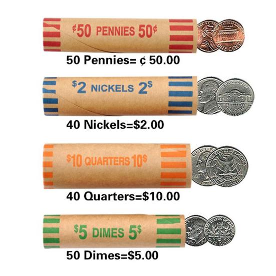 10Pcs Preformed Coin Wrappers Assorted Color-Coded Rolls Quarters Pennies for Banks Retail Stores Coin Exchanges