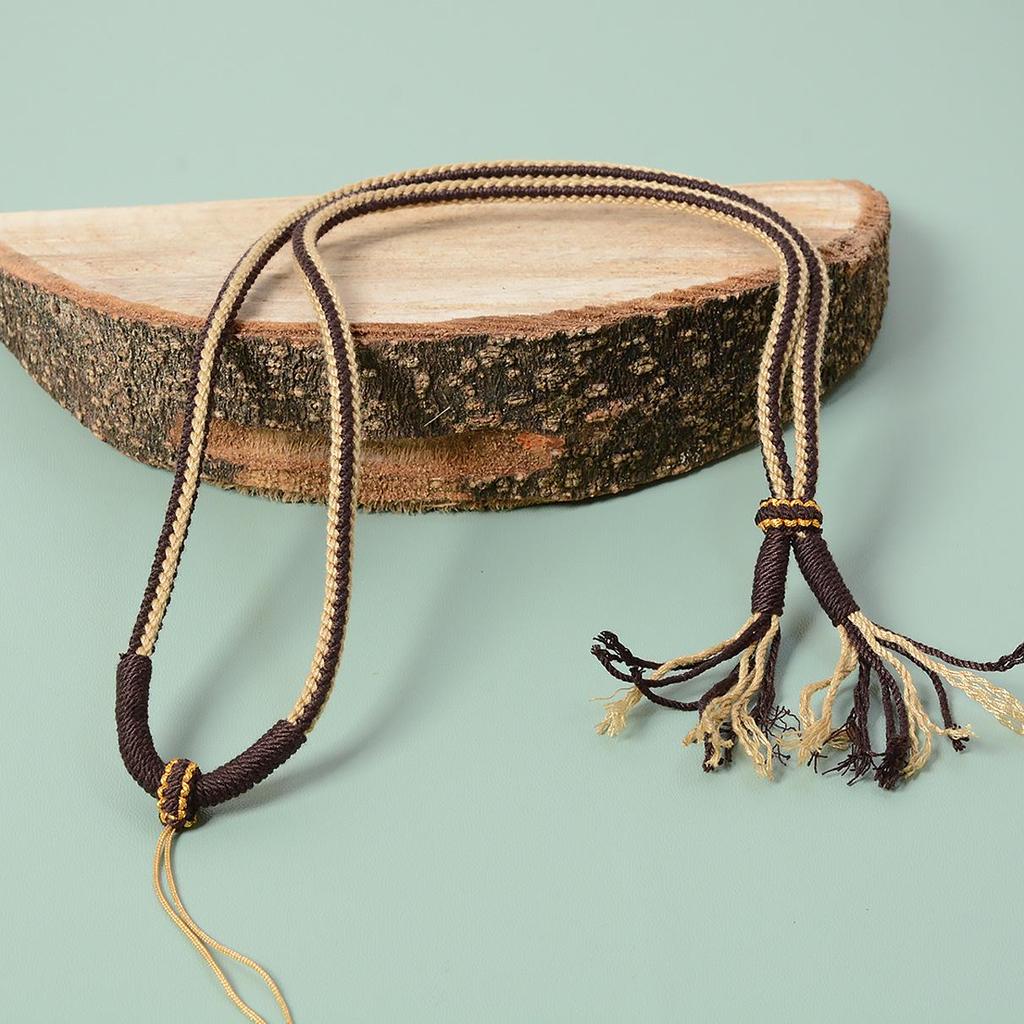 Hand-Woven Tibetan Thangka Necklace with Dzi Pendant and Clavicle Cotton Rope
