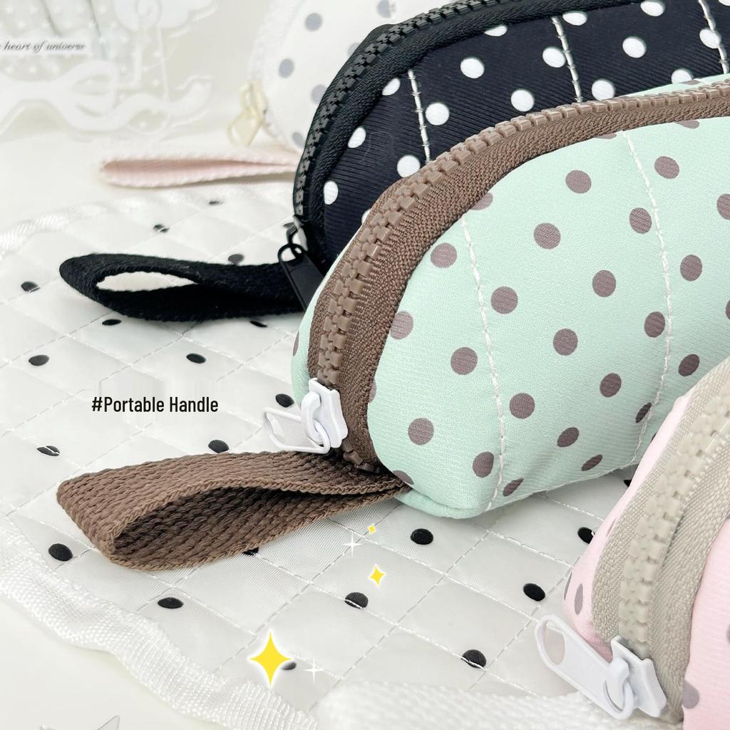 Creative Cartoon Polka Dot Pencil Case - Stylish Travel Handheld Stationery Storage Bag for Students.