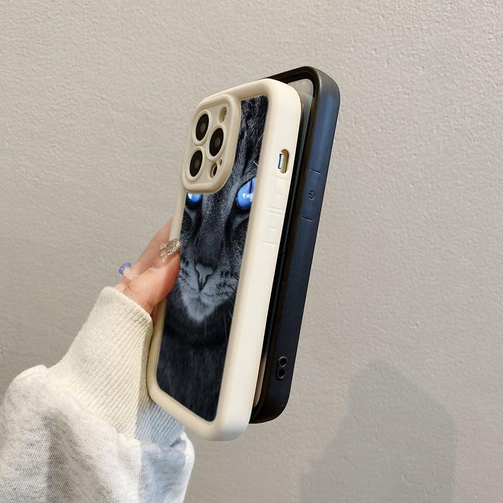 LZ3 Black Cat Green Eyes Silicone Phone Case for iPhone 11 13 14 15 16 Pro Max 7 8 16 Plus 12 mini XS Max XR Shockproof Back Cover