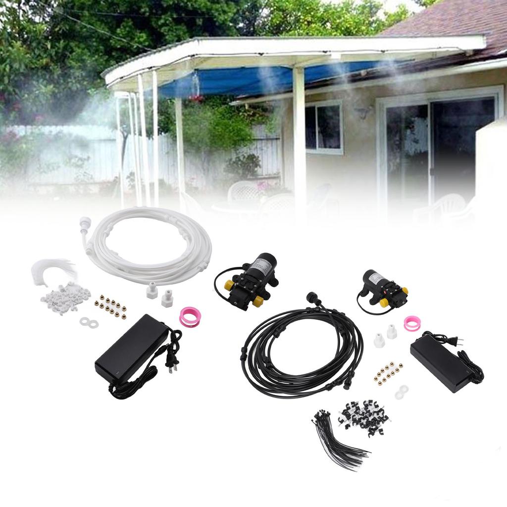 Outdoor Misting System Efficient with 29.5ft Pump Filter Nozzles Power Supply Garden Mist Hose Kit f