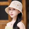 Solid Knit Hollow Out Bucket Hat Women Spring Summer Breathable UV Sun Protection Fisherman Hat