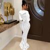 European & American Fashion Women's Solid Color Mesh See-Through Hot Drilling Long Sleeve Dress