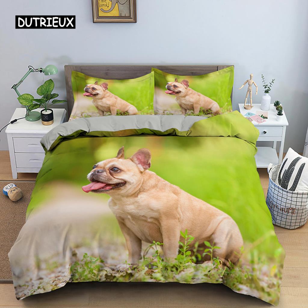 Søtt tegneserie mønster av bulldog Dynetrekksett King Full Size Sengetøyromdekor Mykt Mikrofiber Dyne-/Dundyne Trekk 2/3 stk