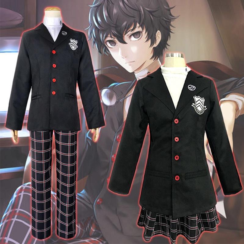 Cosplay Persona Anime 5 Amamiya Ren School Uniform Coat Shirt Pants Skirt Wig